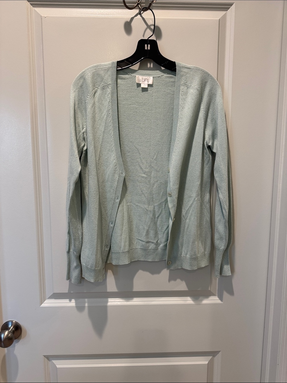LOFT Light Mint Open-Front Button Cardigan
